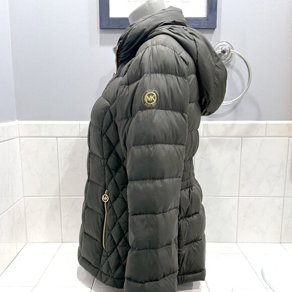 Michael Kors Down Puffer Jacket Packable Quilted Down Khaki Women' Sz Med - Picture 4 of 13
